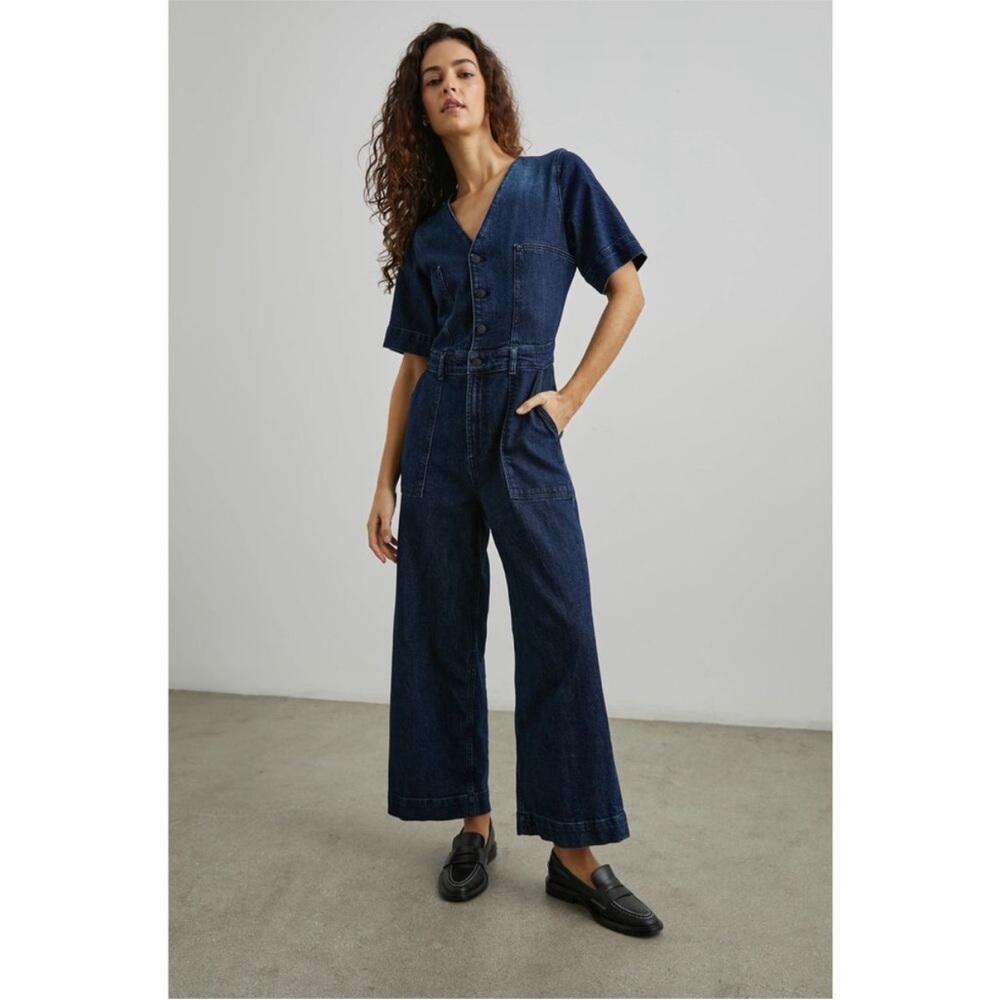 Rails Palisades‎ Denim Utility Jumpsuit Short Sleeve Button Front Womens Size XL